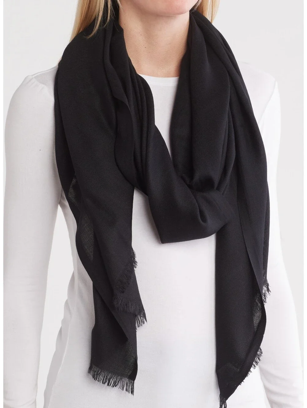 Nordstrom Modal Cashmere Twill Wrap Scarf Black Oversized Quiet Luxury NWT CC